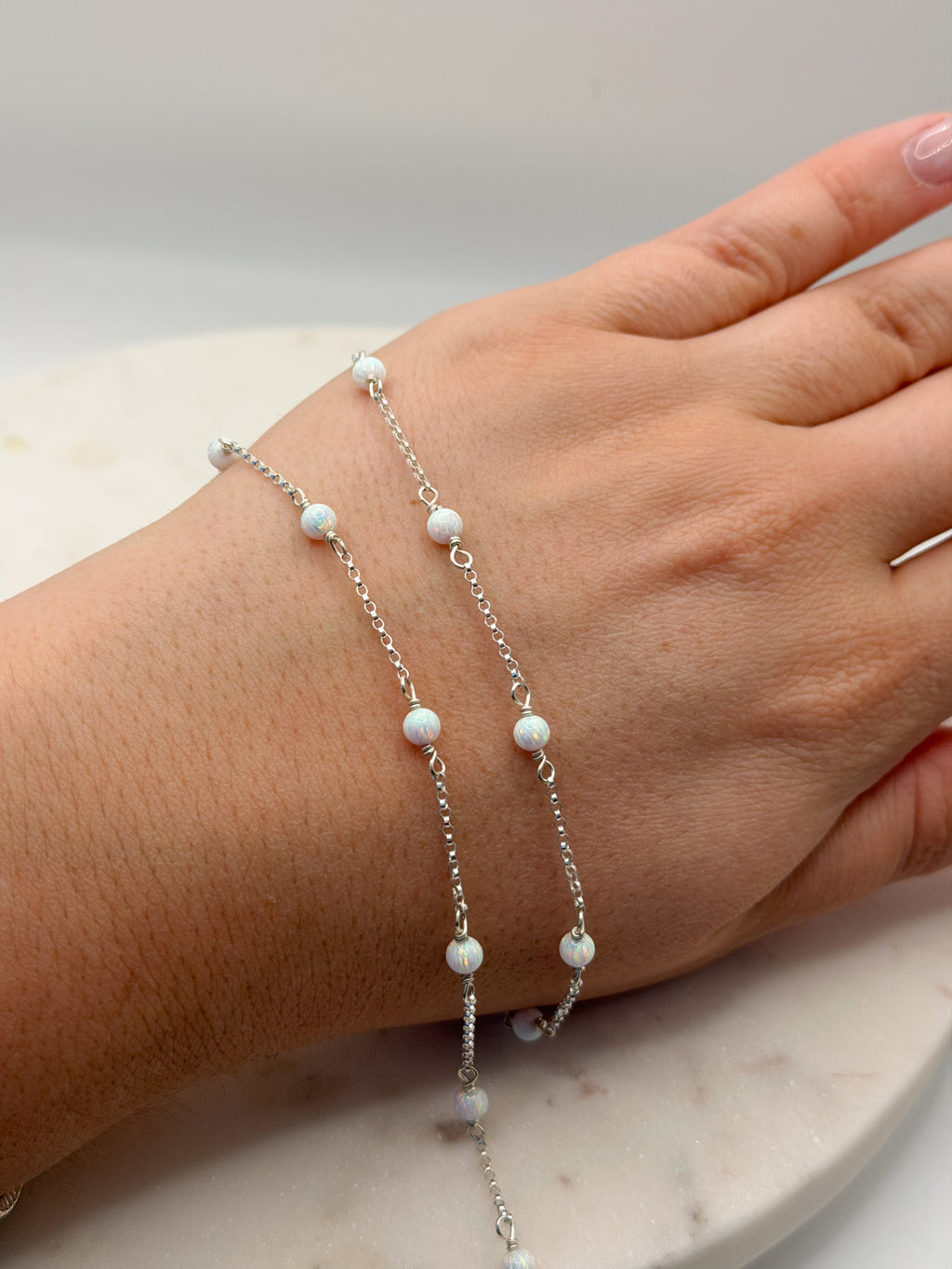 Sterling Silver 4mm White Opal Rolo Chain