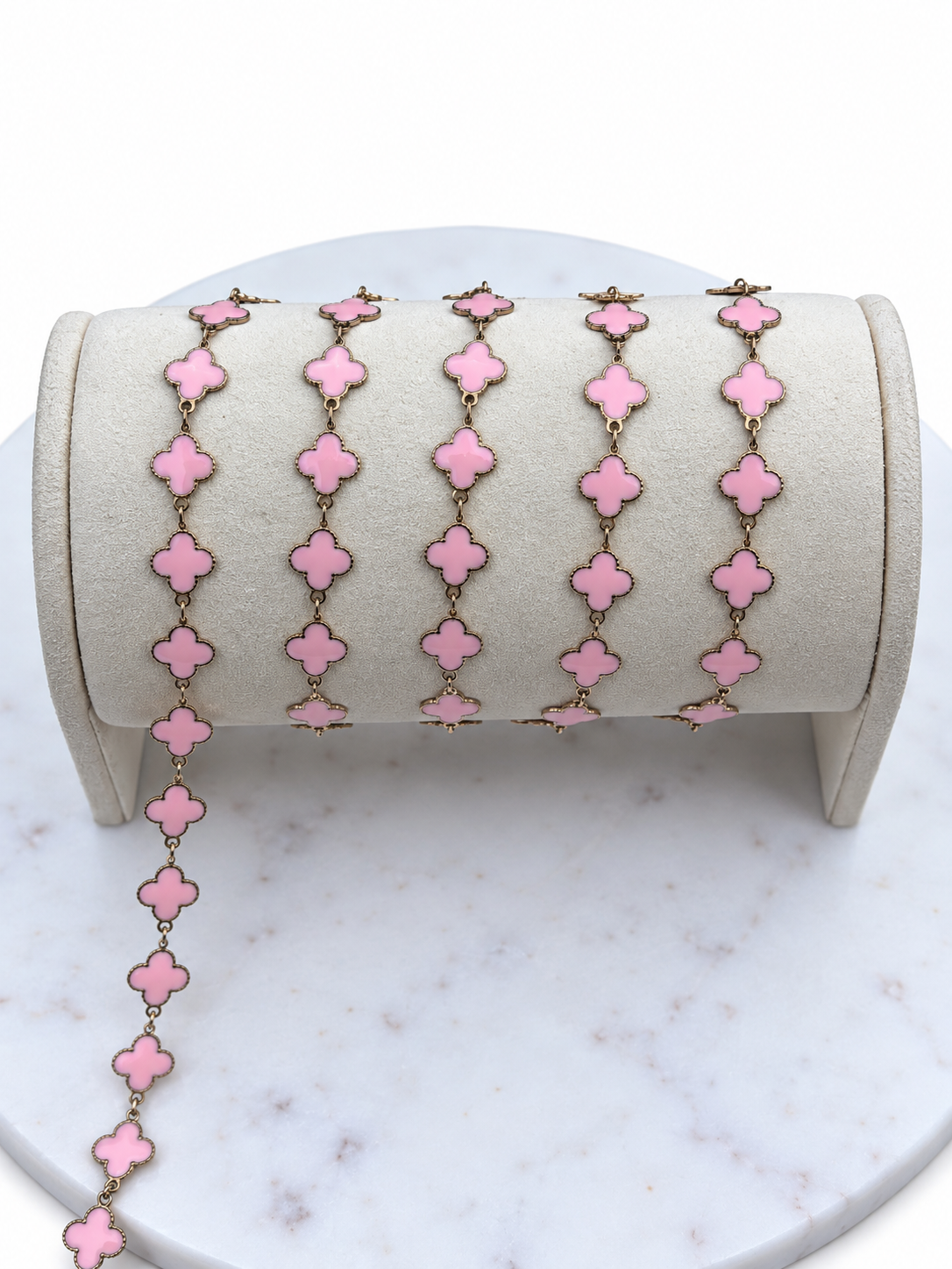 Stainless Steel Gold Pink Enamel Clover