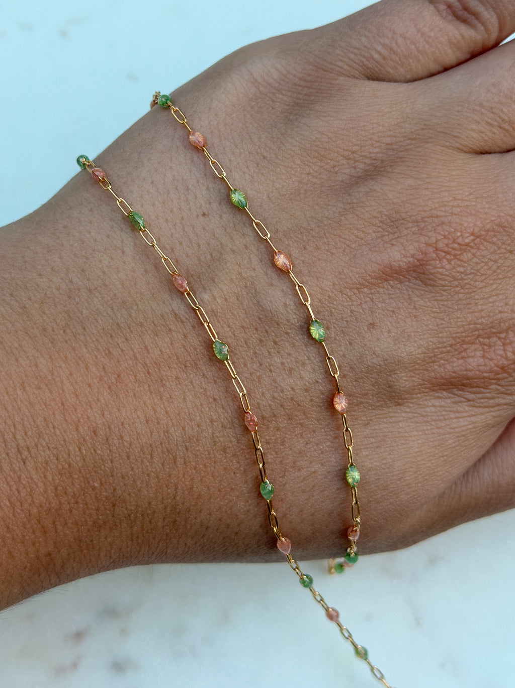 14K Gold-Filled Starburst Enamel Chain - Olive & Rose