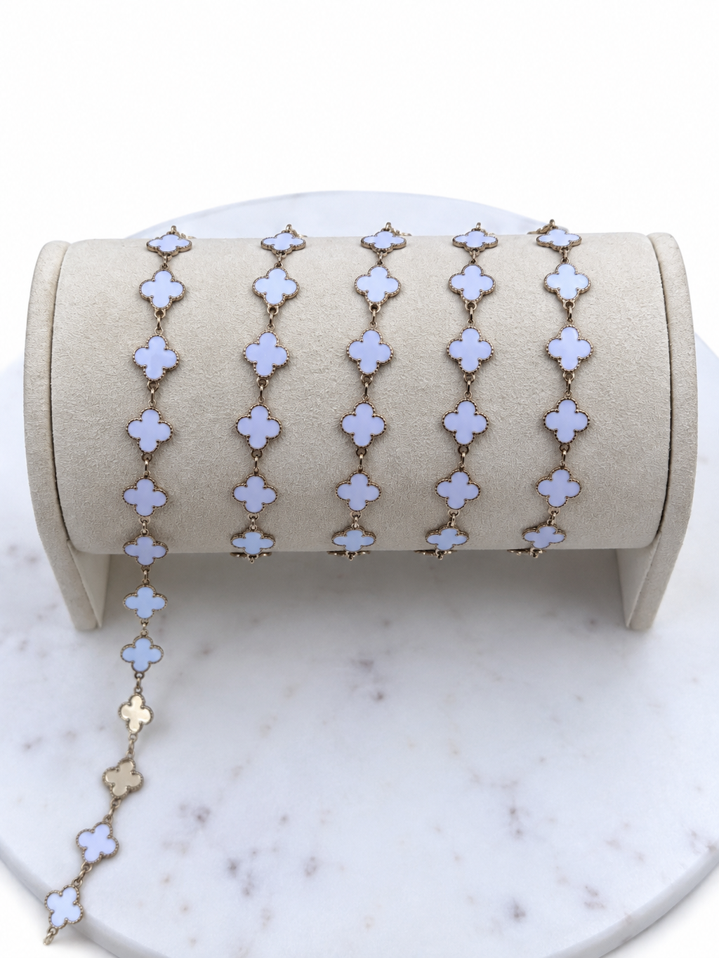 Stainless Steel Gold White Enamel Clover
