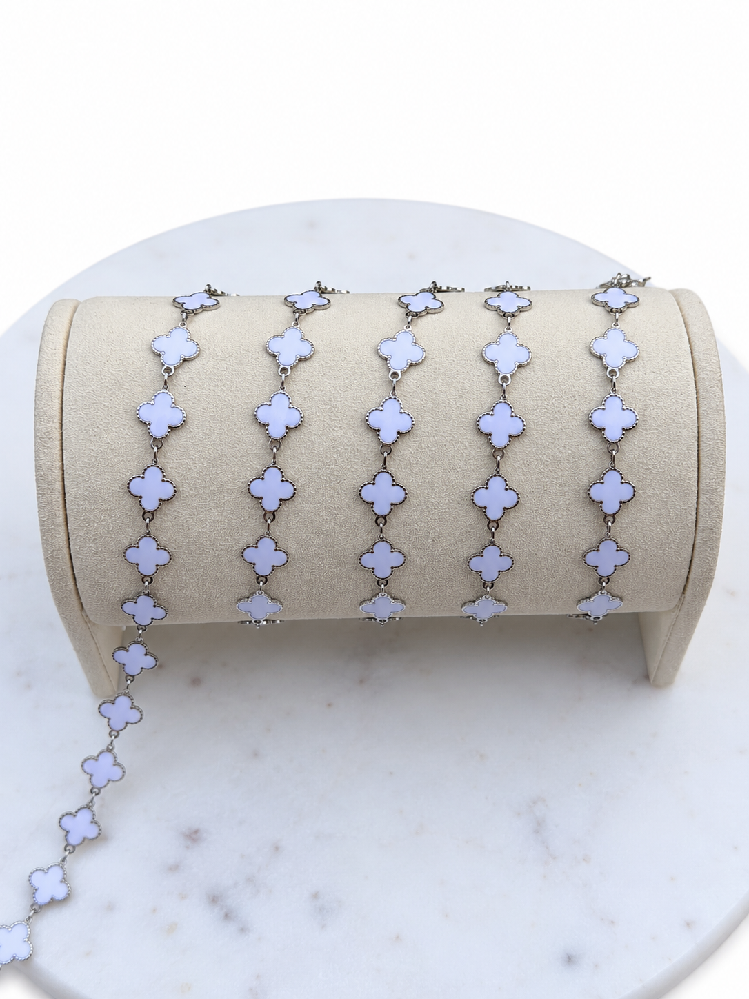Stainless Steel Silver White Enamel Clover