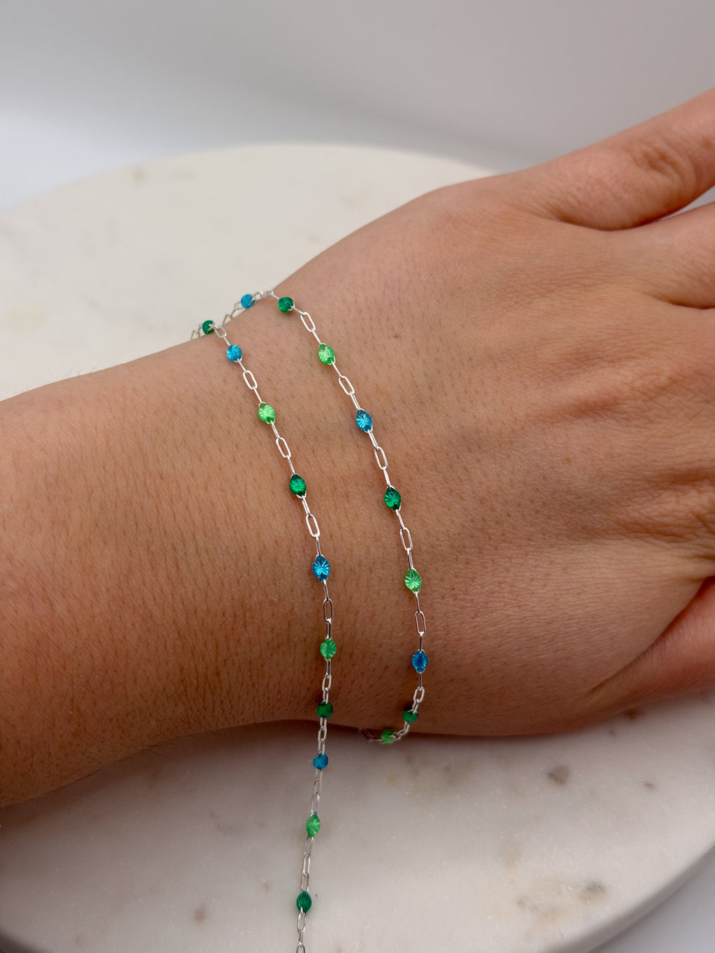 Sterling Silver Starburst Enamel Chain - Emerald Isle