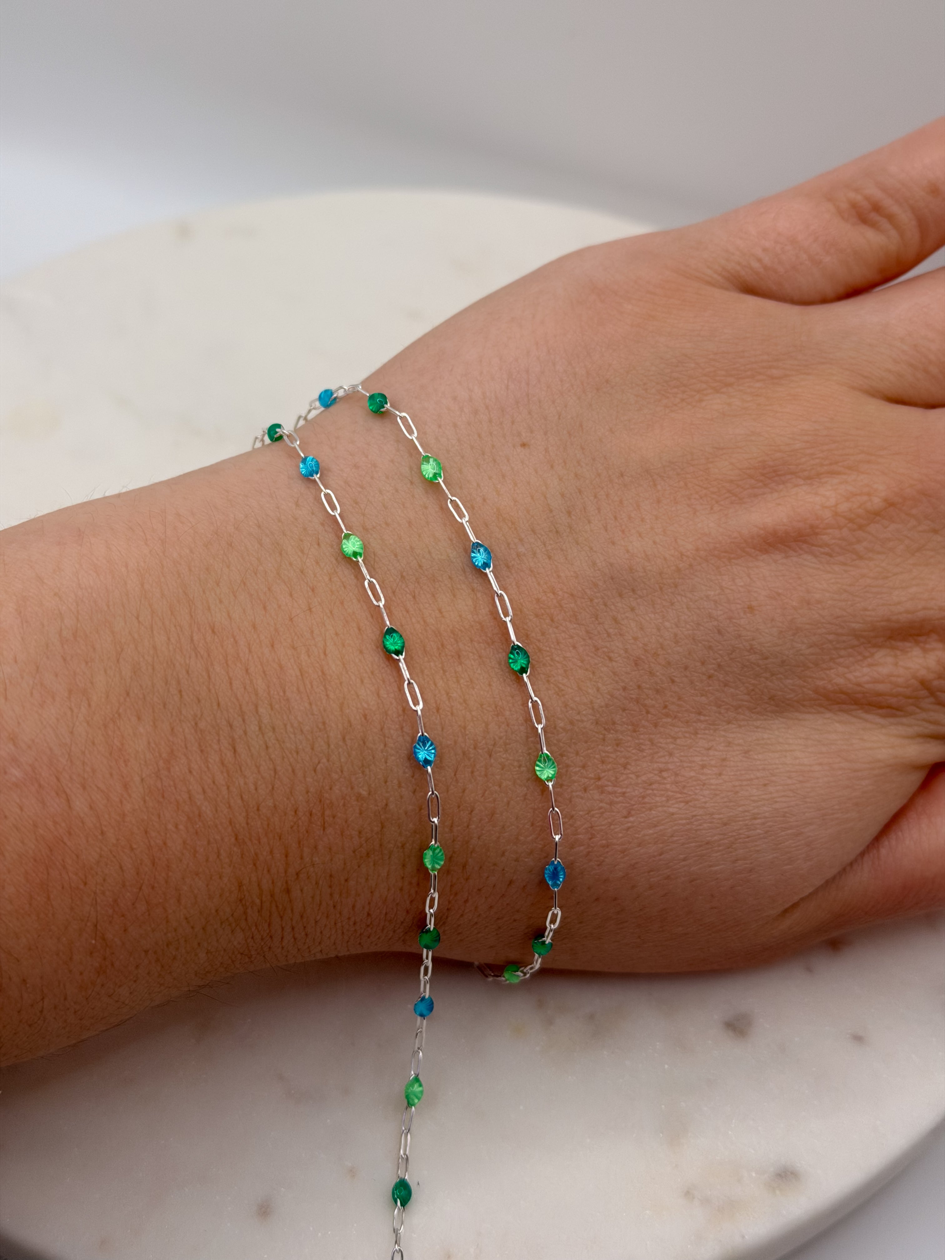 Sterling Silver Starburst Enamel Chain - Emerald Isle
