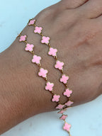 Stainless Steel Gold Pink Enamel Clover