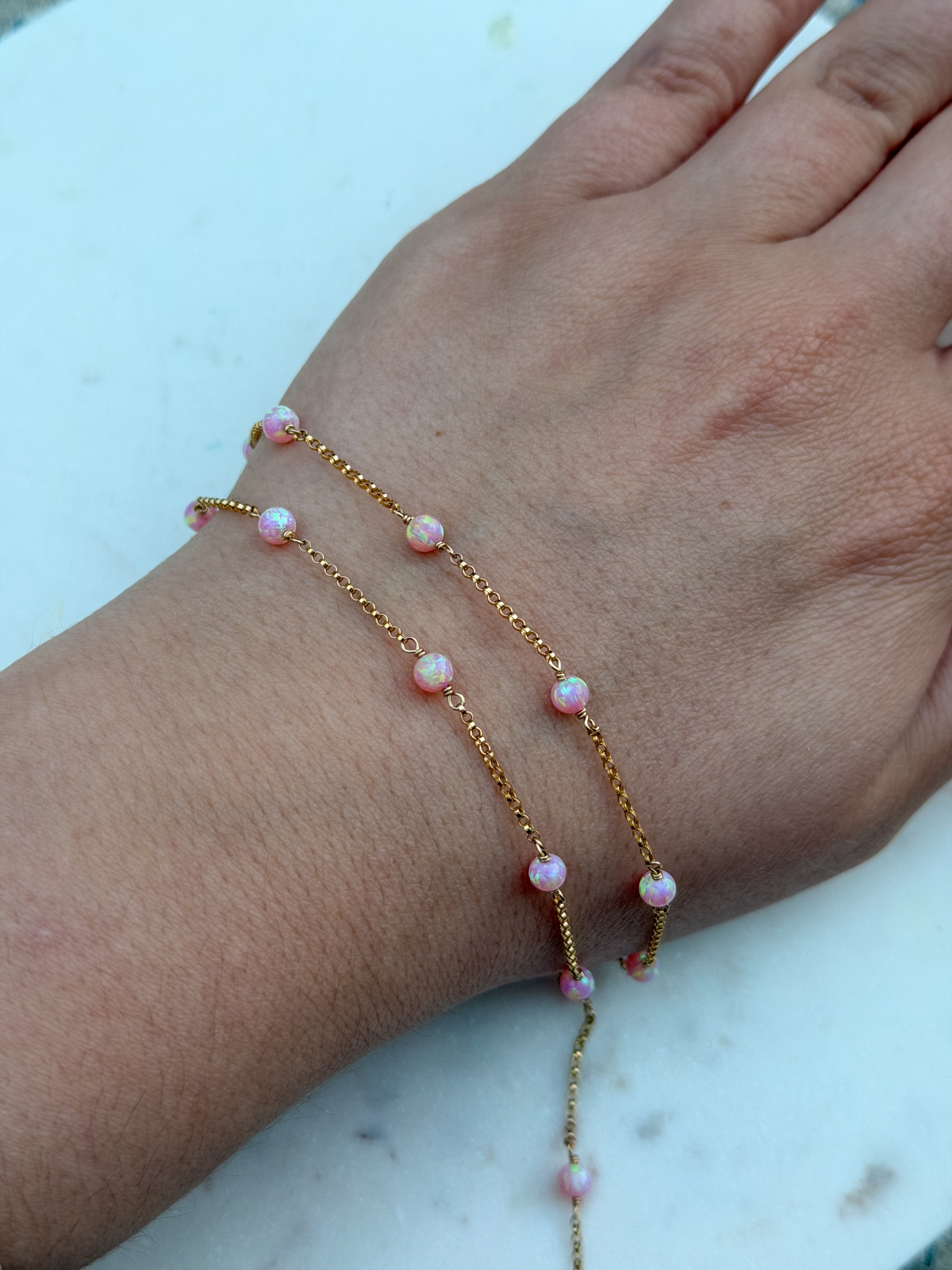 14K Gold-Filled 4mm Pink Opal Rolo Chain