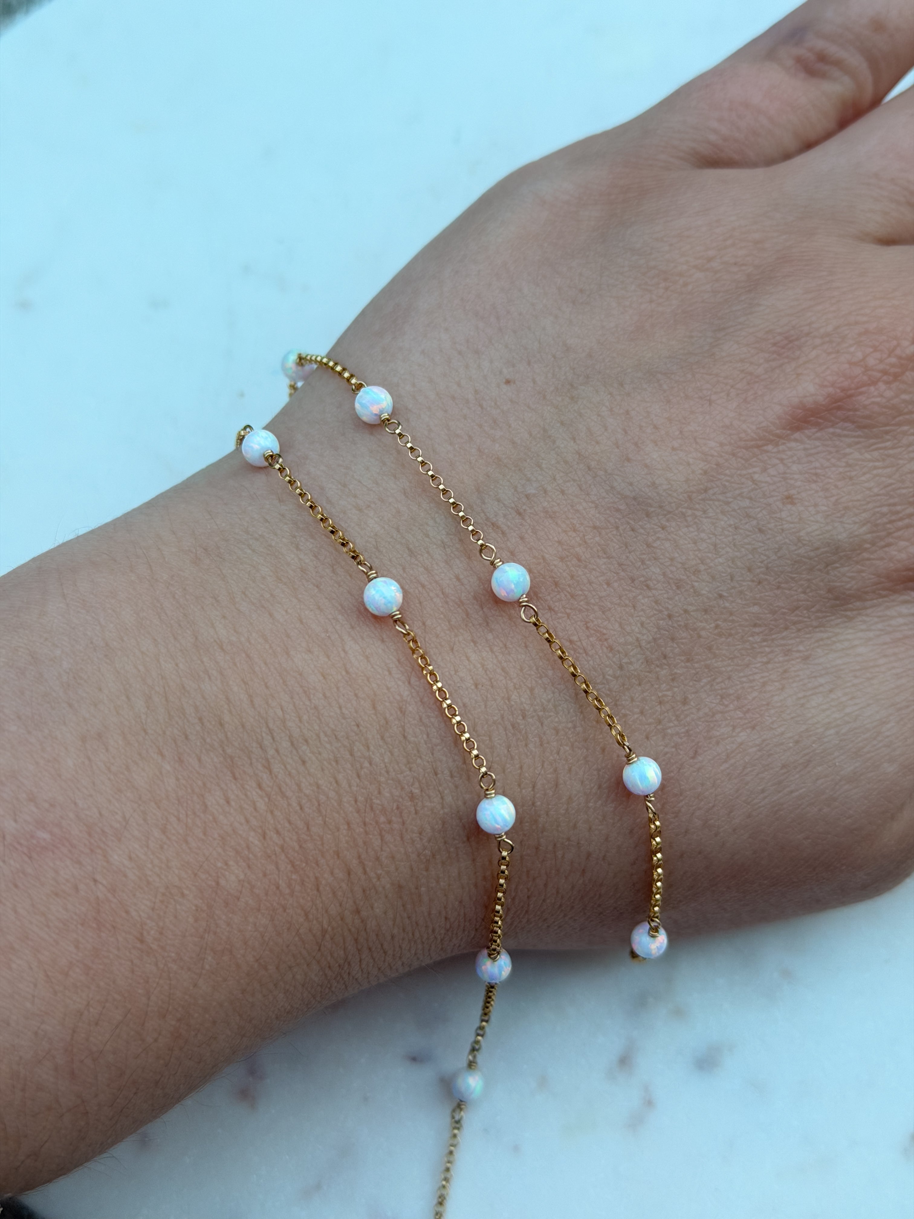 14K Gold-Filled 4mm White Opal Rolo Chain