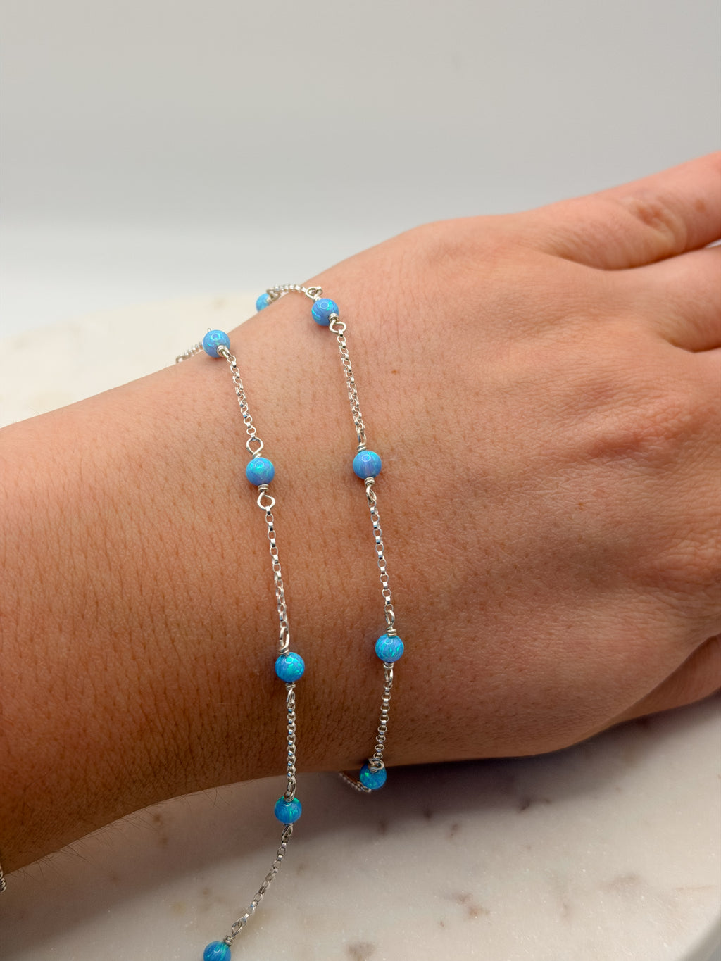 Sterling Silver 4mm Blue Opal Rolo Chain