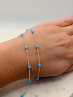 Sterling Silver 4mm Blue Opal Rolo Chain