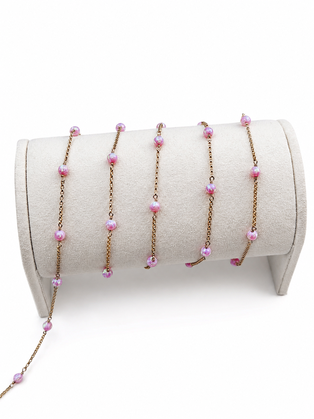14K Gold-Filled 4mm Pink Opal Rolo Chain