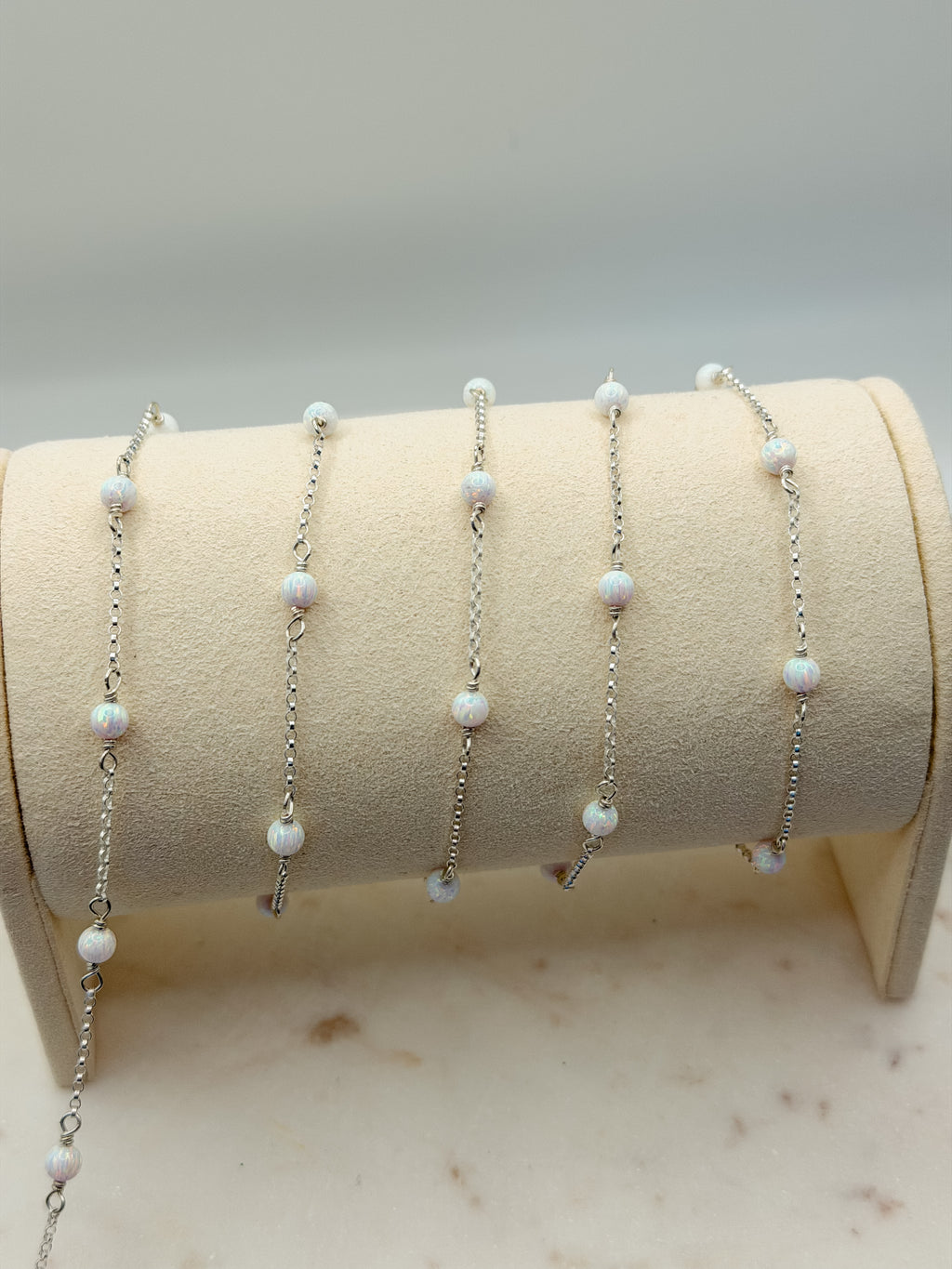 Sterling Silver 4mm White Opal Rolo Chain