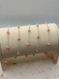 Sterling Silver 4mm Pink Opal Rolo Chain
