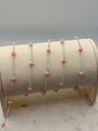 Sterling Silver 4mm Pink Opal Rolo Chain