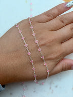 4.3mm Sterling Silver Pink Enamel 1:5 Ratio Clover Chain