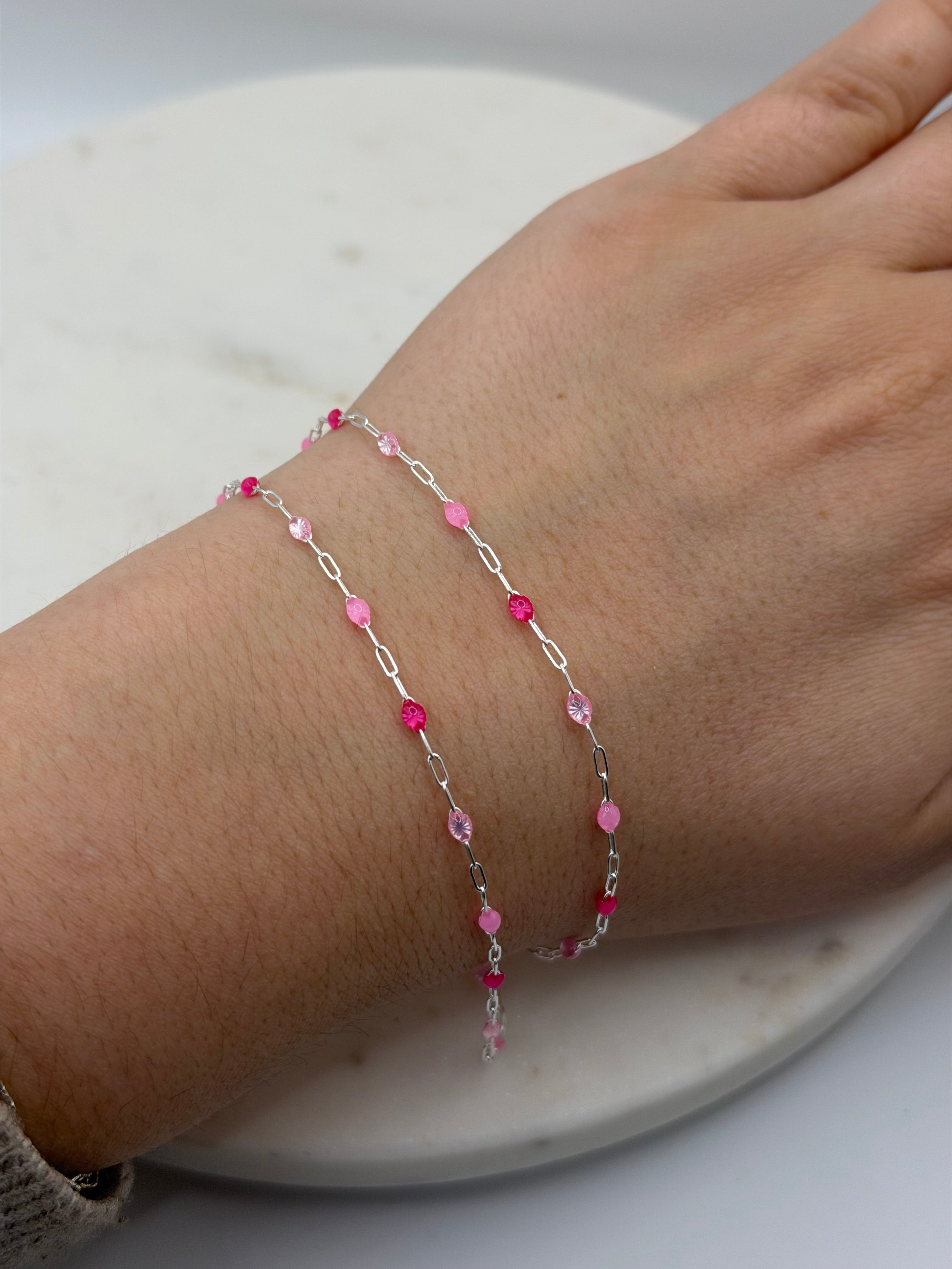 Sterling Silver Starburst Enamel Chain - Pink Champagne