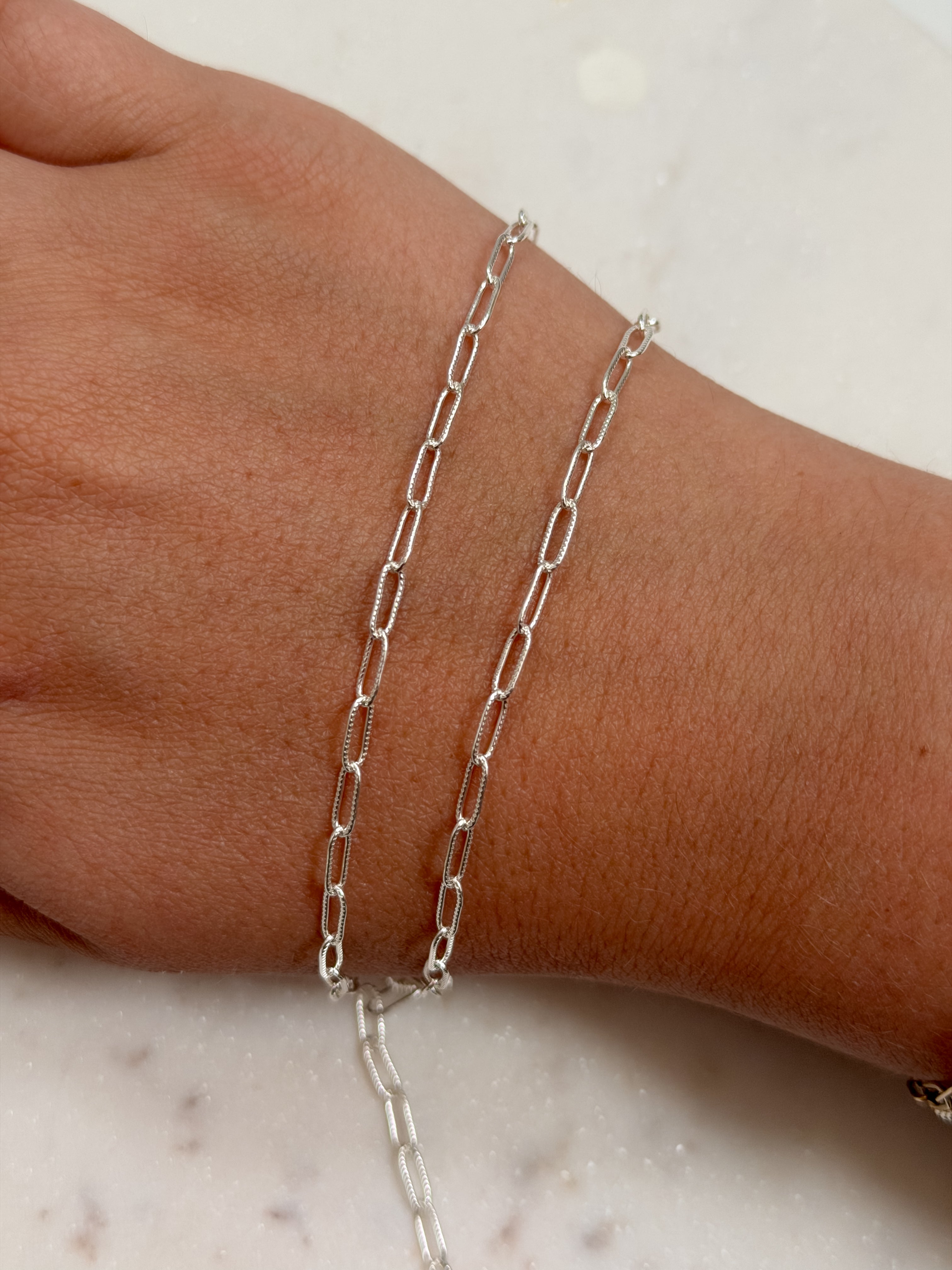 3mm Sterling Silver Textured Paperclip Chain