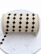 Stainless Steel Gold Black Enamel Clover