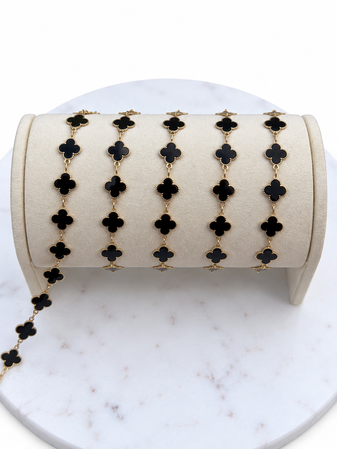 Stainless Steel Gold Black Enamel Clover
