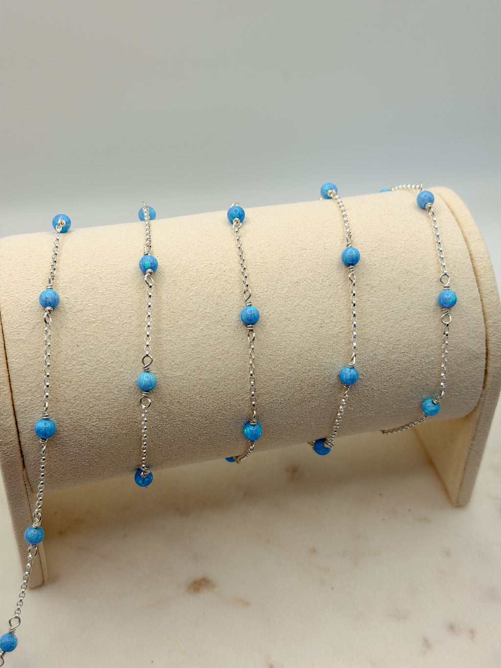 Sterling Silver 4mm Blue Opal Rolo Chain