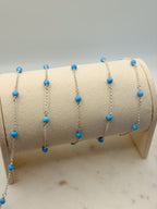 Sterling Silver 4mm Blue Opal Rolo Chain