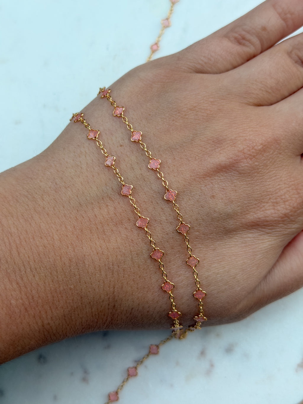 4.3mm 14K Gold-Filled Pink Enamel 1:5 Ratio Clover Chain