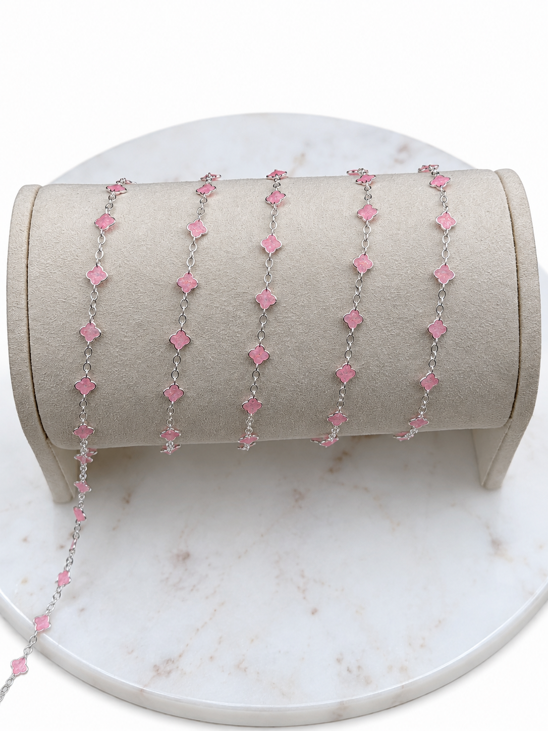 4.3mm Sterling Silver Pink Enamel 1:5 Ratio Clover Chain