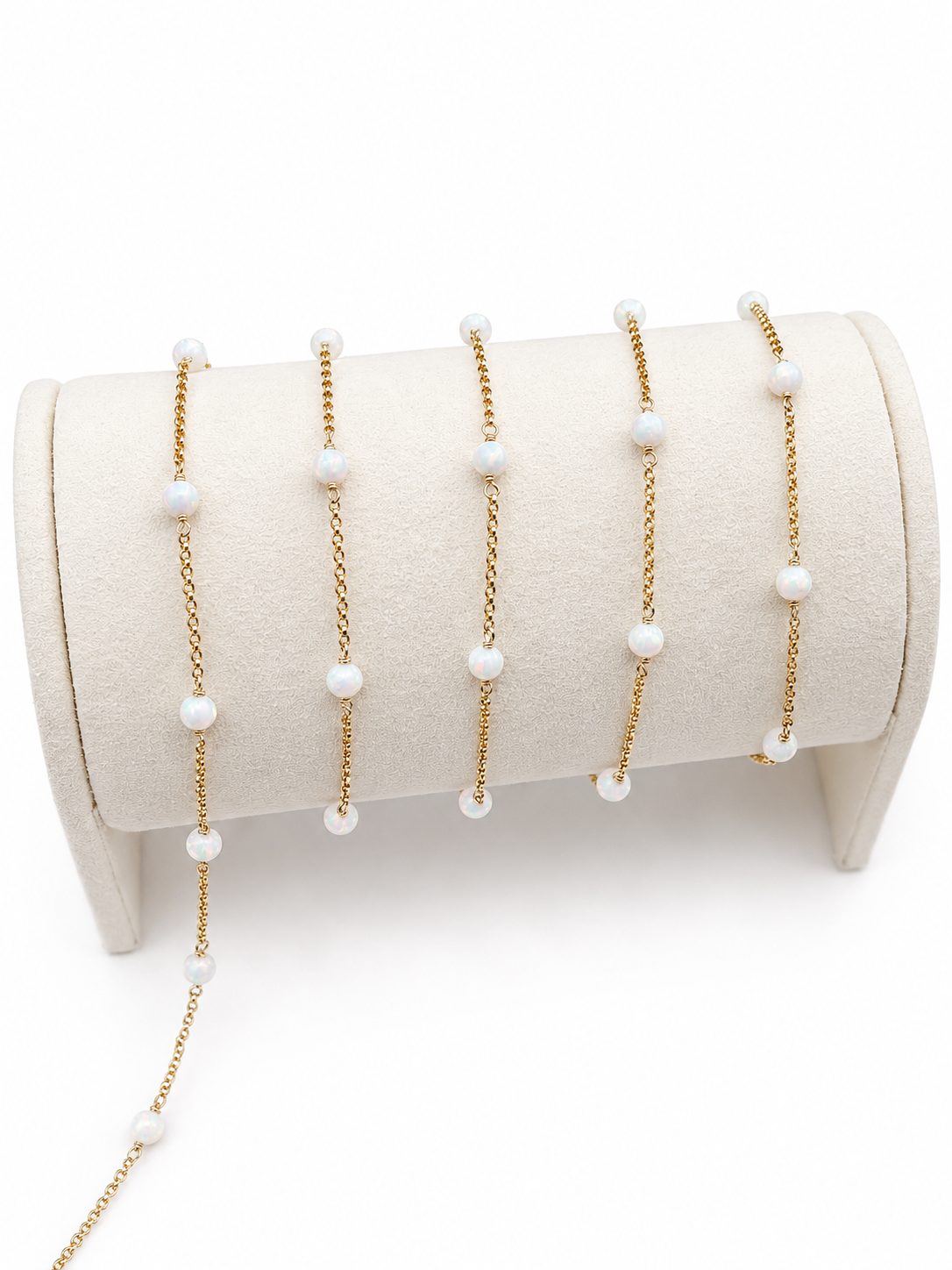 14K Gold-Filled 4mm White Opal Rolo Chain