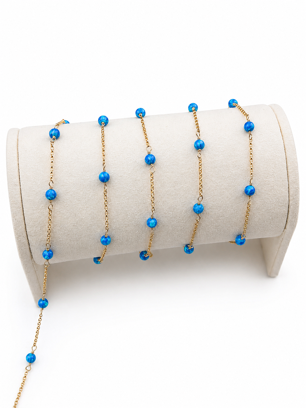 14K Gold-Filled 4mm Blue Opal Rolo Chain