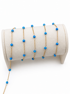 14K Gold-Filled 4mm Blue Opal Rolo Chain