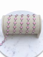 Stainless Steel Silver Pink Enamel Clover