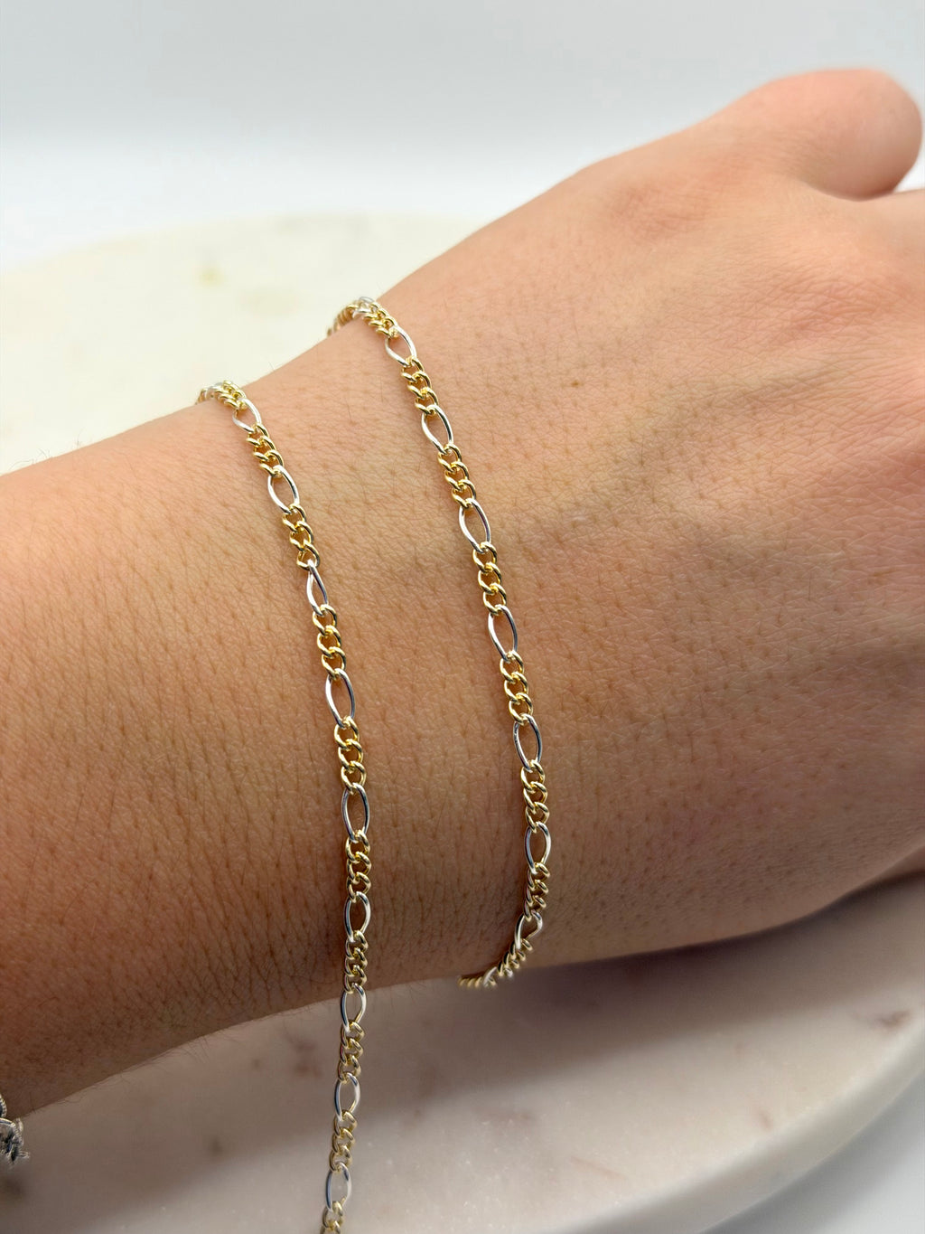 2.7mm Mixed Metals Gold-Filled / Sterling Silver Figaro Chain