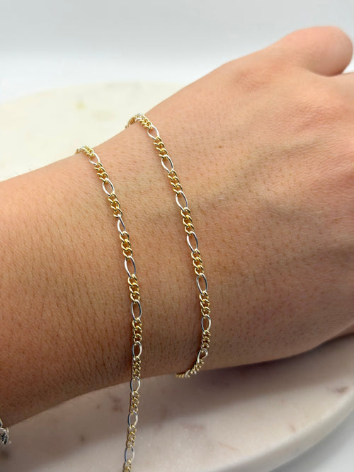 2.7mm Mixed Metals Gold-Filled / Sterling Silver Figaro Chain
