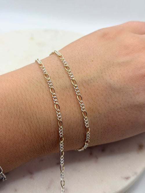 2.7mm Mixed Metals Sterling Silver / Gold-Filled Figaro Chain